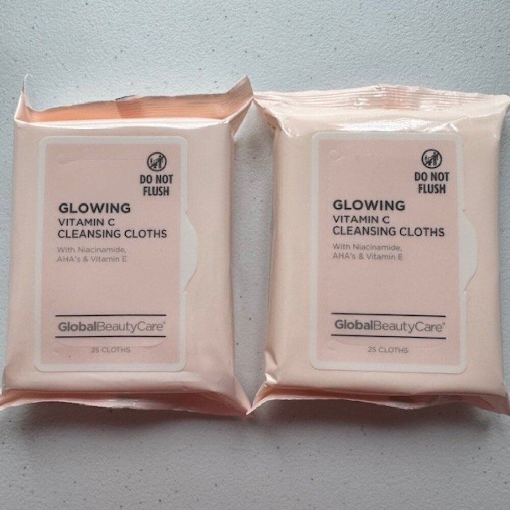 SET OF 2 Global Beauty Care Glowing Vitamin C Cleansing Cloths Wipes 50 Total